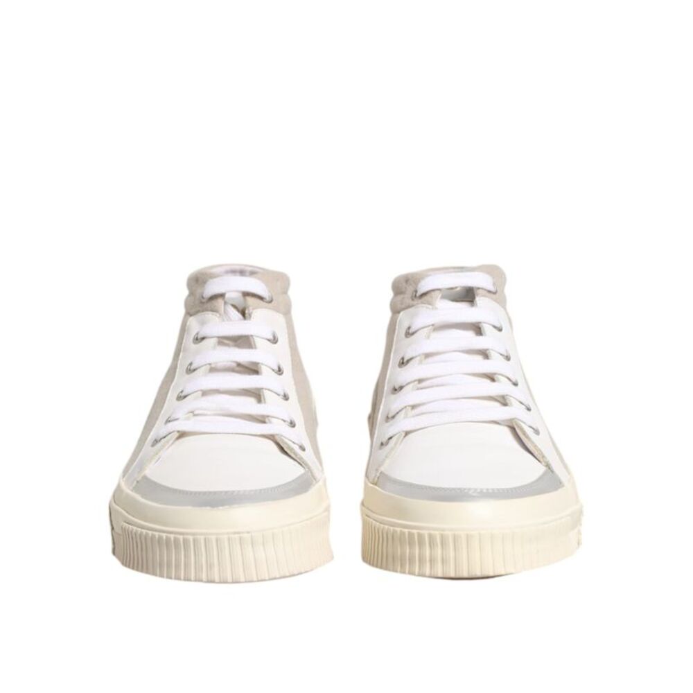 HIDE & JACK White Beige Lace Up Mid Top Casual Sneakers Men's Shoes